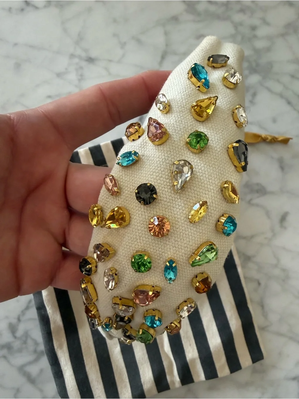 Lele Sadoughi Cream Knotted Headband with Candy Jewels